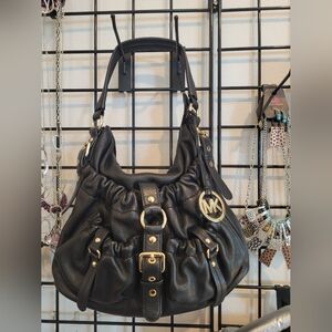 Michael Kors Jennings Pebbled Leather Hobo Shoulder Moto Boho Biker Excellent!